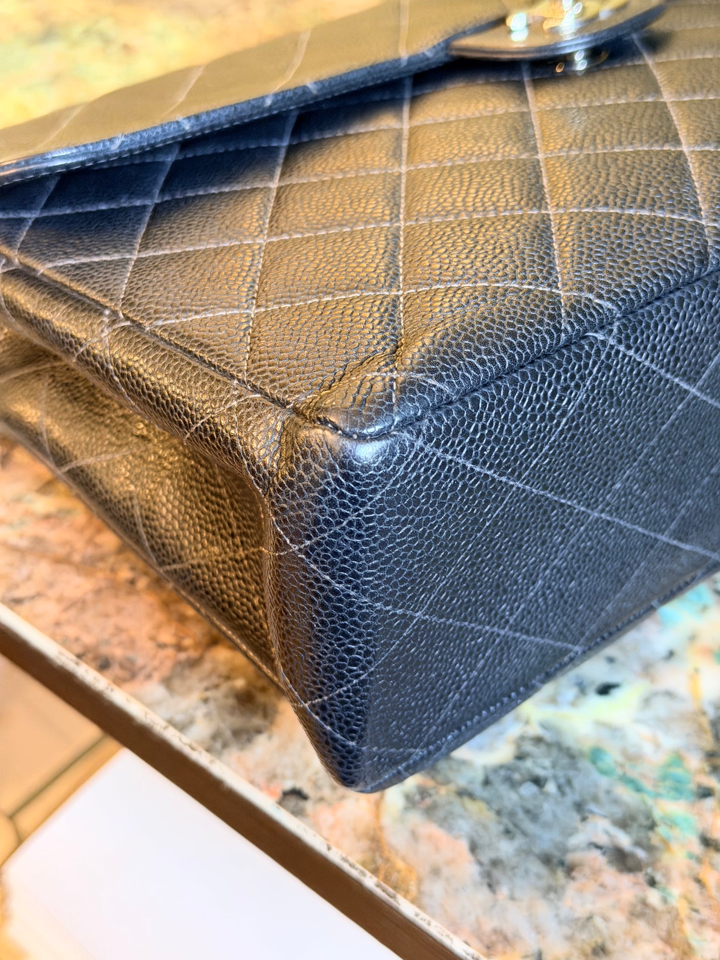 CHANEL BLACK CAVIAR SINGLE FLAP TIMELESS JUMBO SHOULDER BAG