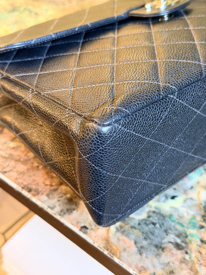 CHANEL BLACK CAVIAR SINGLE FLAP TIMELESS JUMBO SHOULDER BAG