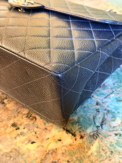 CHANEL BLACK CAVIAR SINGLE FLAP TIMELESS JUMBO SHOULDER BAG