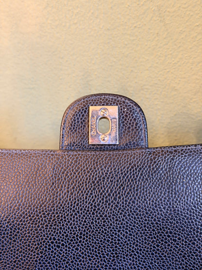 CHANEL BLACK CAVIAR SINGLE FLAP TIMELESS JUMBO SHOULDER BAG