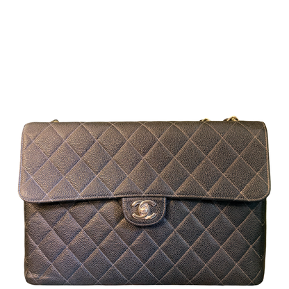 CHANEL BLACK CAVIAR SINGLE FLAP TIMELESS JUMBO SHOULDER BAG