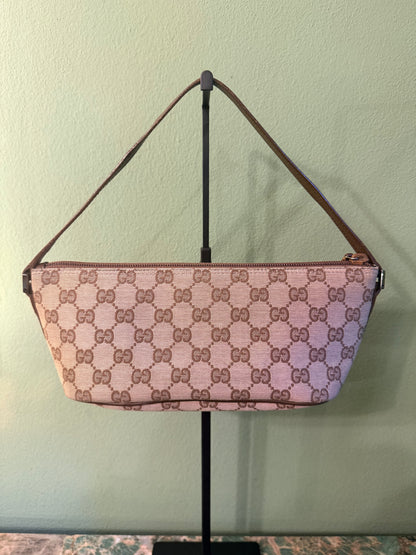 GUCCI BROWN MONOGRAM BOAT HANDBAG