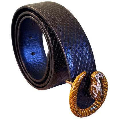 GUCCI BLACK EMBOSSED LIZARD SNAKE BELT