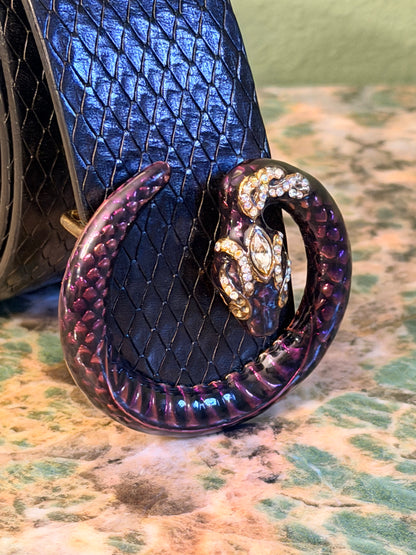 GUCCI BLACK LIZARD EMBOSSED SNAKE BELT