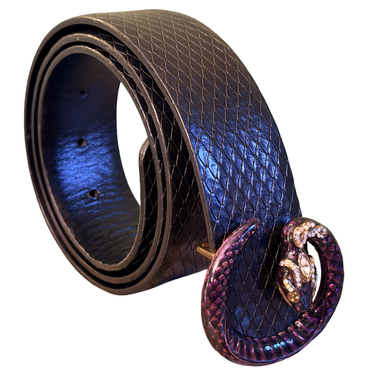 GUCCI BLACK LIZARD EMBOSSED SNAKE BELT