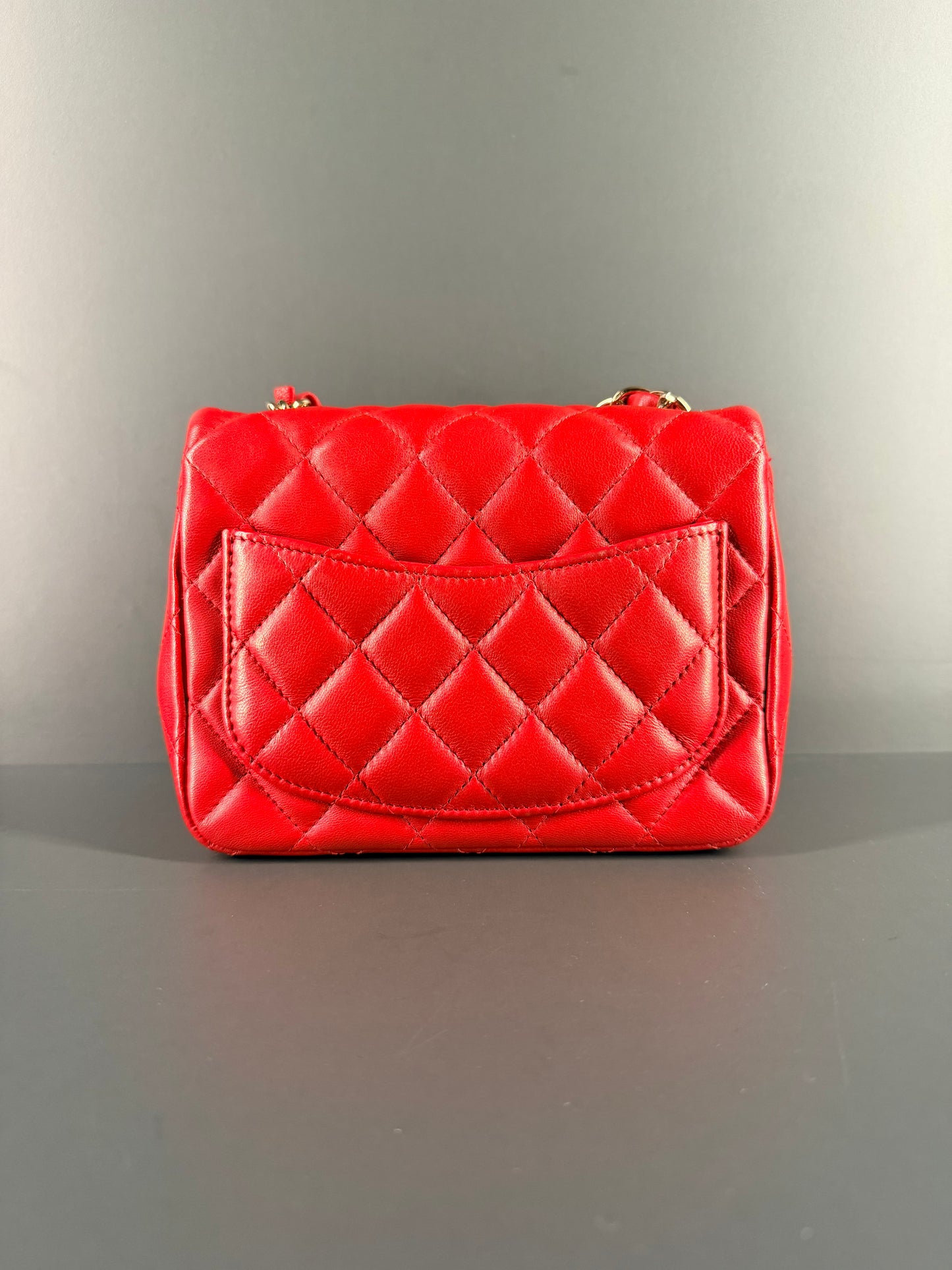 CHANEL RED LAMBSKIN MINI SQUARE CLASSIC SINGLE FLAP CROSSBODY BAG