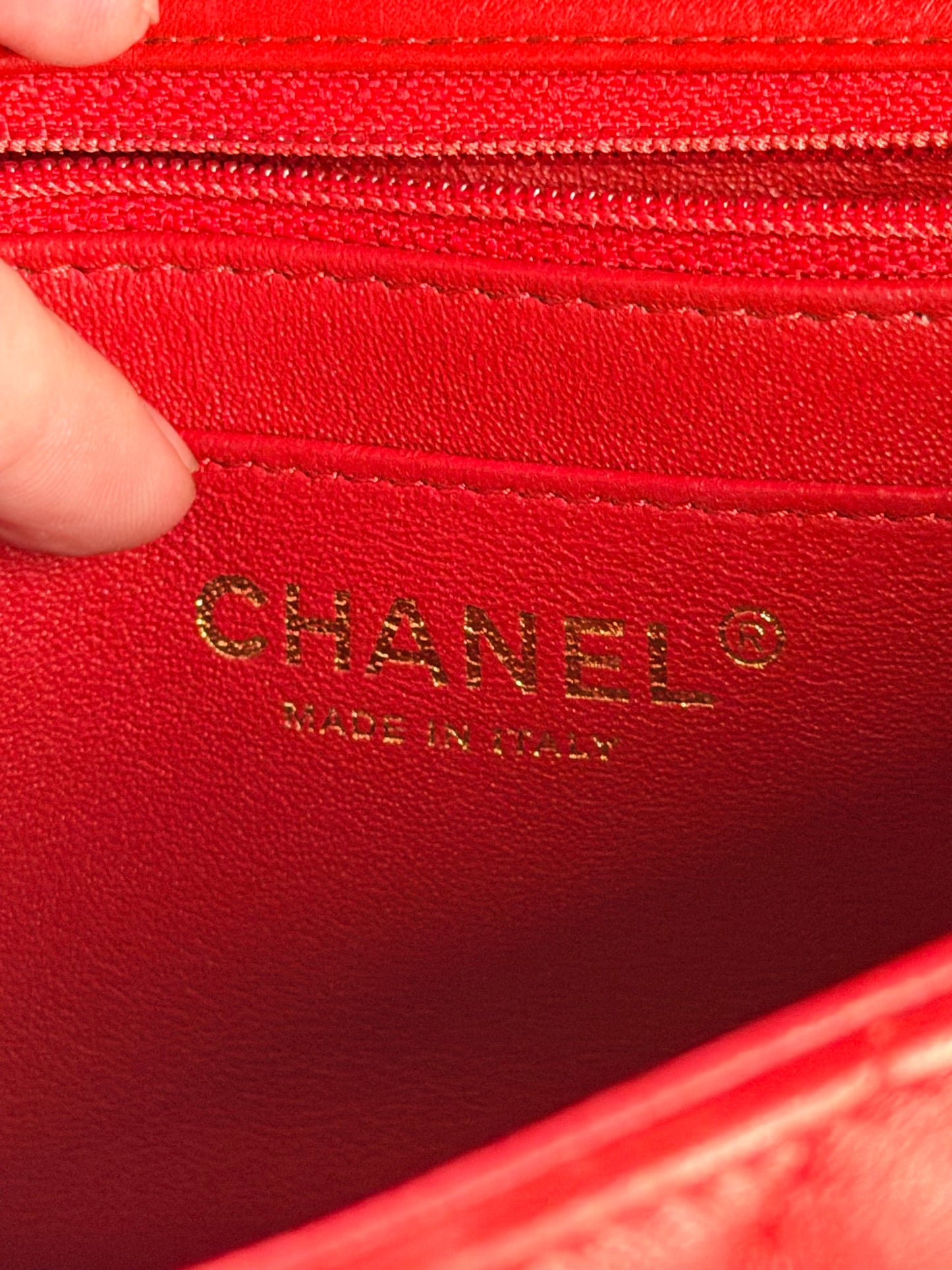 CHANEL RED LAMBSKIN MINI SQUARE CLASSIC SINGLE FLAP CROSSBODY BAG