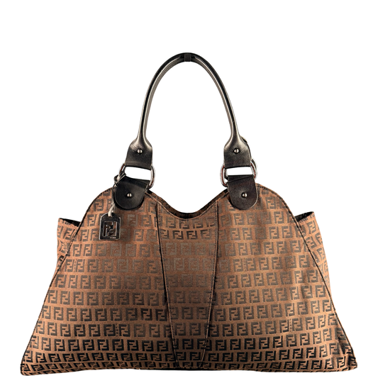 FENDI BROWN ZUCCHINO LARGE DEVIL TOTE BAG