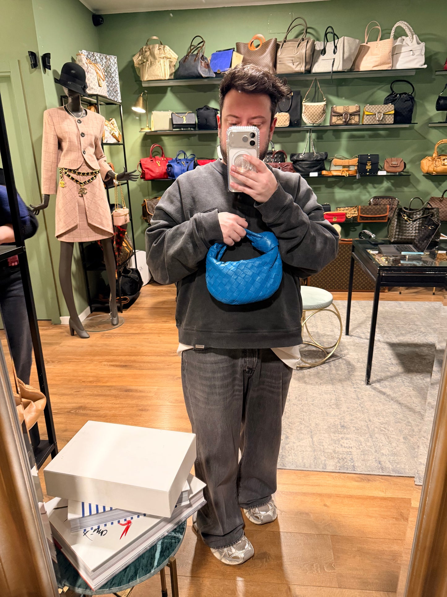 BOTTEGA VENETA BLUE MINI JODIE HANDBAG