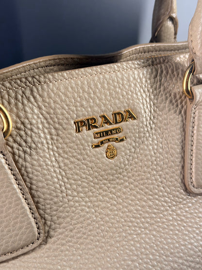 PRADA BEIGE VITELLO DAINO TWO WAY HANDBAG