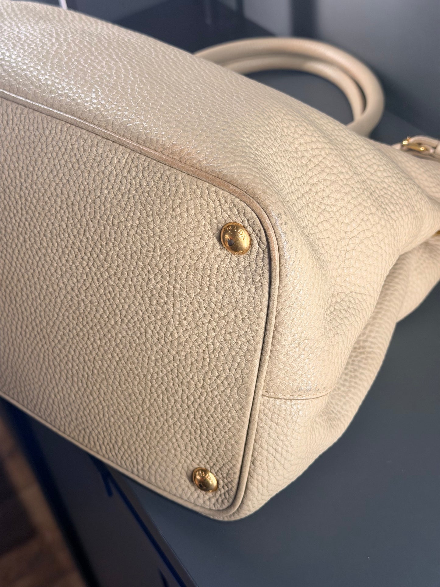 PRADA BEIGE VITELLO DAINO TWO WAY HANDBAG