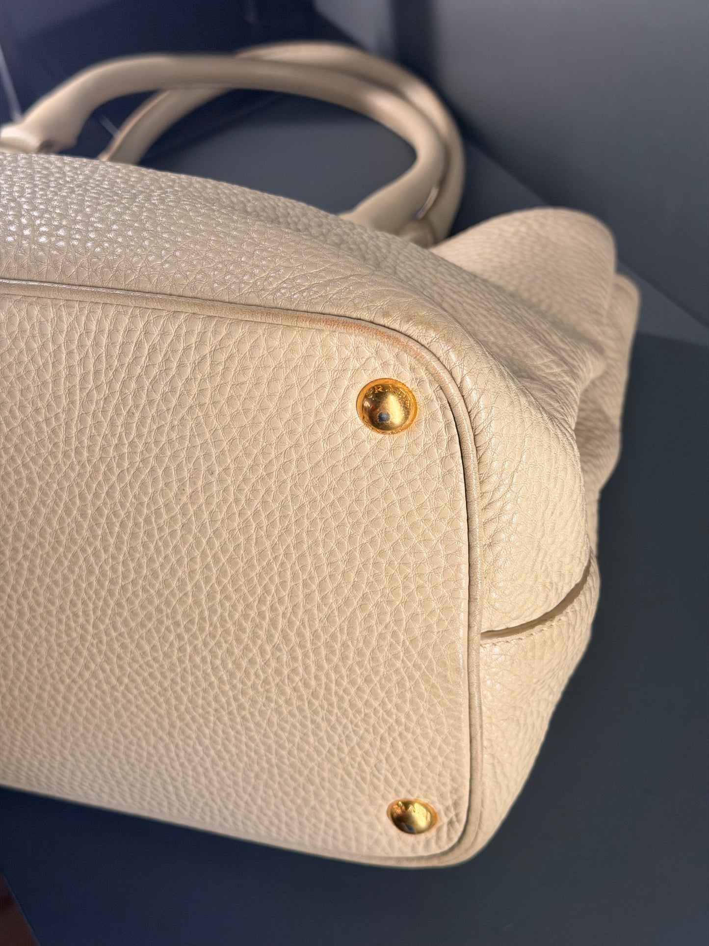 PRADA BEIGE VITELLO DAINO TWO WAY HANDBAG