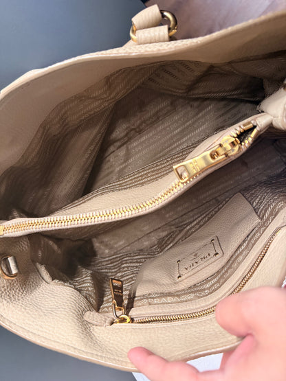 PRADA BEIGE VITELLO DAINO TWO WAY HANDBAG