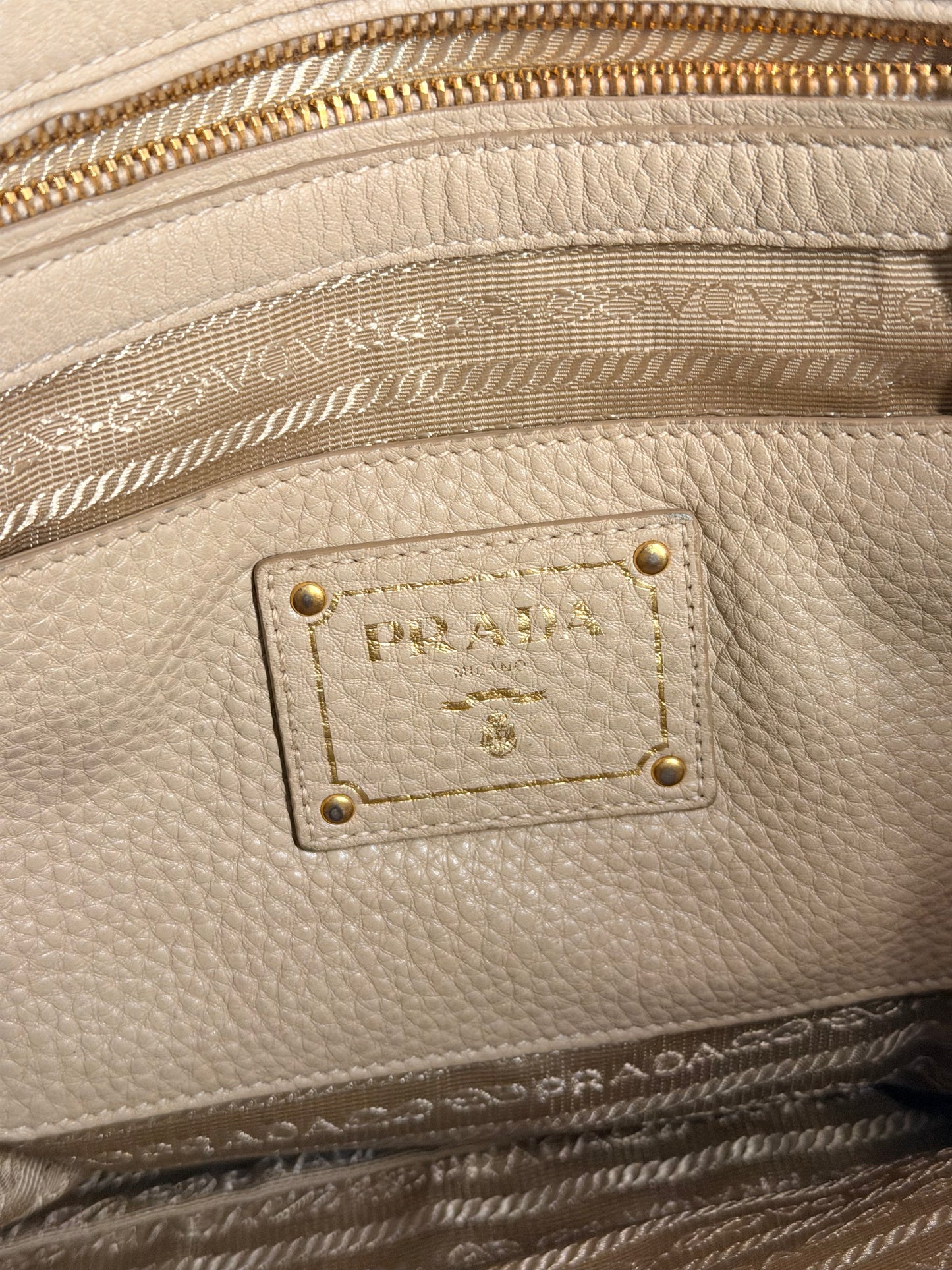 PRADA BEIGE VITELLO DAINO TWO WAY HANDBAG