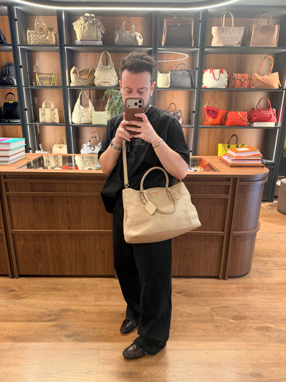 PRADA BEIGE VITELLO DAINO TWO WAY HANDBAG