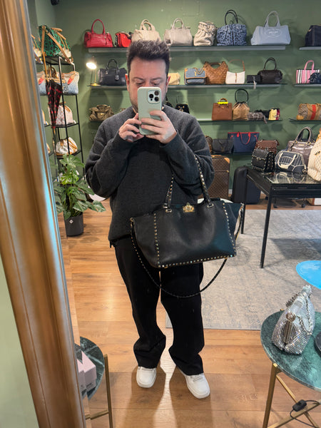 VALENTINO BLACK ROCKSTUD SHOPPING TOTE