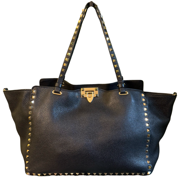 VALENTINO BLACK ROCKSTUD SHOPPING TOTE