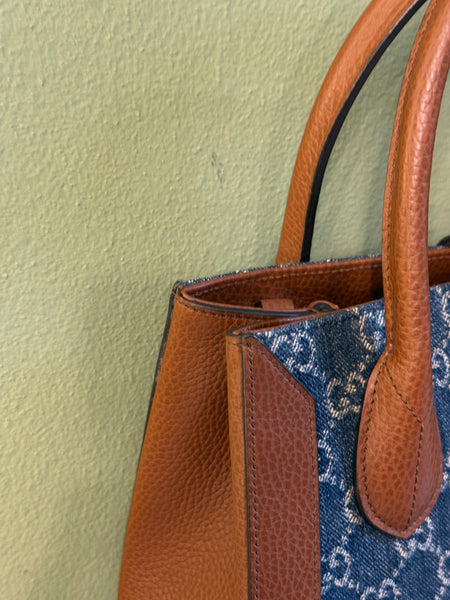 GUCCI MONOGRAM DENIM JACKIE 1961 SHOPPER TOTE