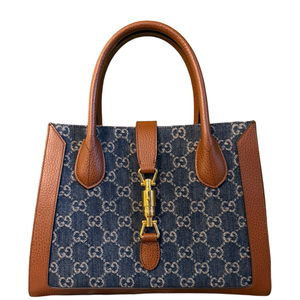 GUCCI MONOGRAM DENIM JACKIE 1961 SHOPPER TOTE