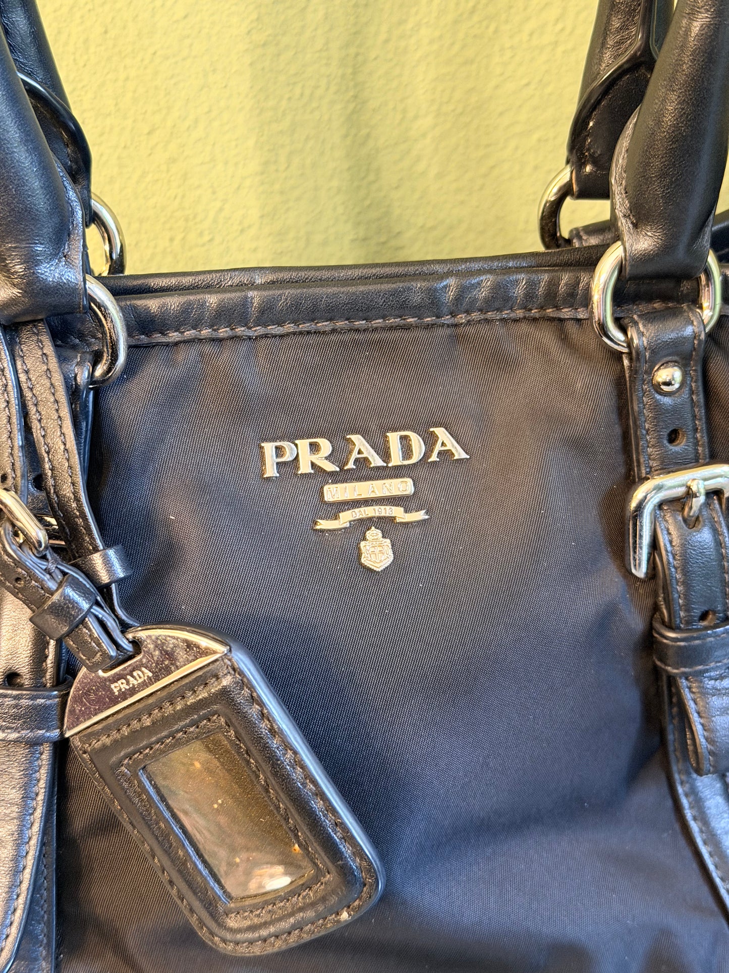 PRADA BLACK NYLON TWO WAY HANDBAG