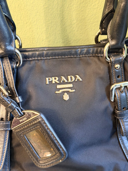 PRADA BLACK NYLON TWO WAY HANDBAG