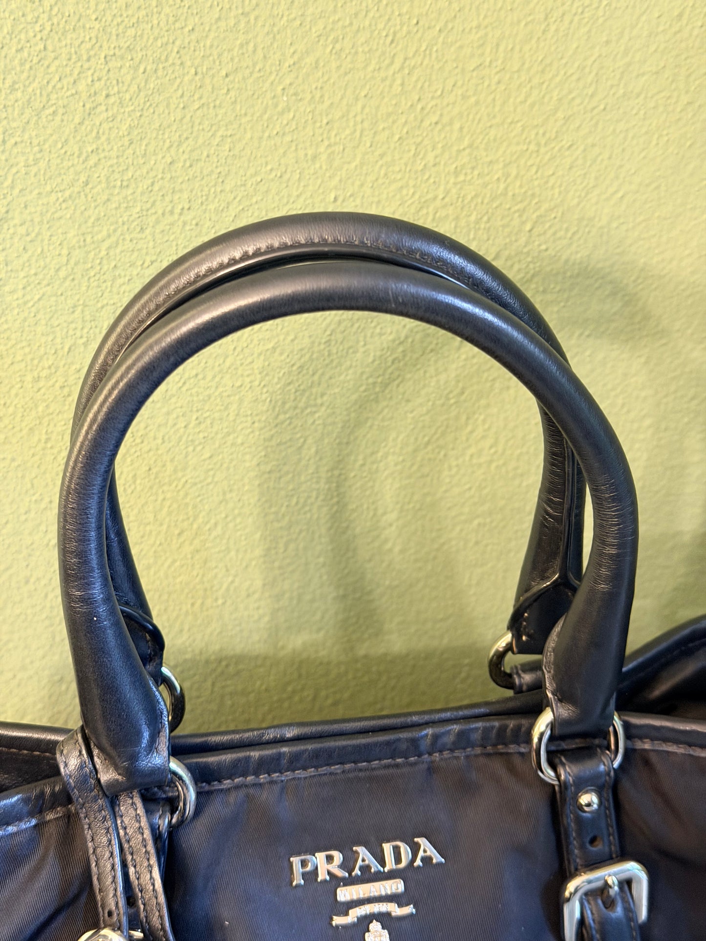 PRADA BLACK NYLON TWO WAY HANDBAG