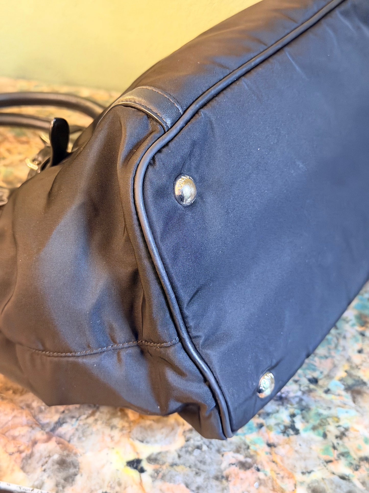 PRADA BLACK NYLON TWO WAY HANDBAG