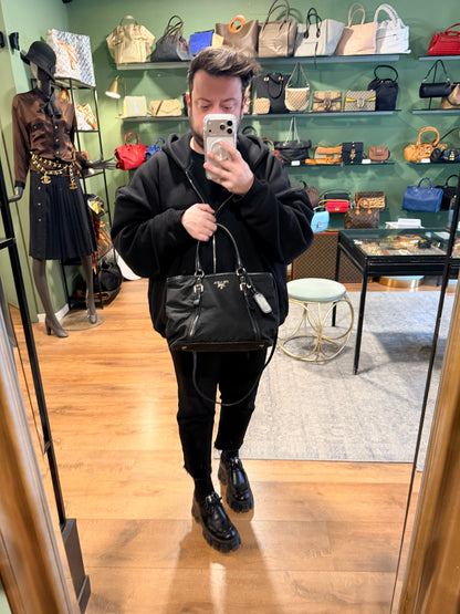 PRADA BLACK NYLON TWO WAY HANDBAG