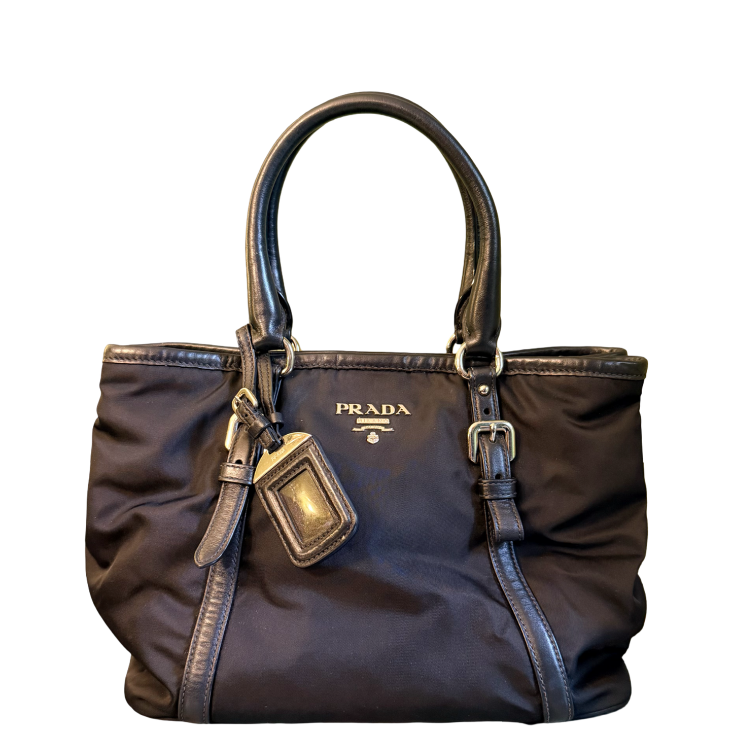 PRADA BLACK NYLON TWO WAY HANDBAG