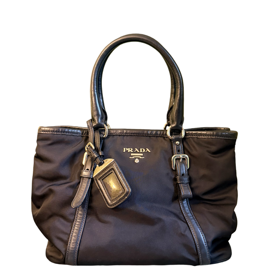 PRADA BLACK NYLON TWO WAY HANDBAG
