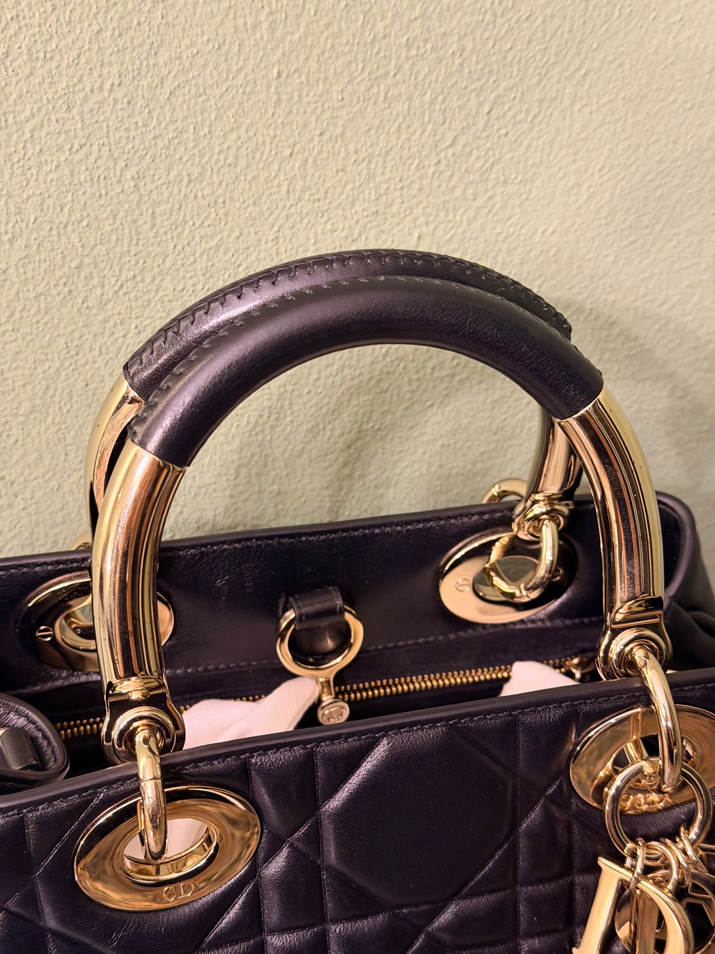 DIOR BLACK MEDIUM LADY DIOR 95.22 HANDBAG