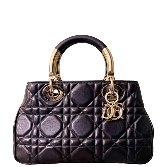 DIOR BLACK MEDIUM LADY DIOR 95.22 HANDBAG