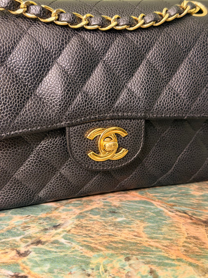 CHANEL BLACK CAVIAR SMALL TIMELESS CLASSIC DOUBLE FLAP SHOULDER BAG