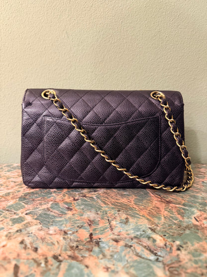 CHANEL BLACK CAVIAR SMALL TIMELESS CLASSIC DOUBLE FLAP SHOULDER BAG