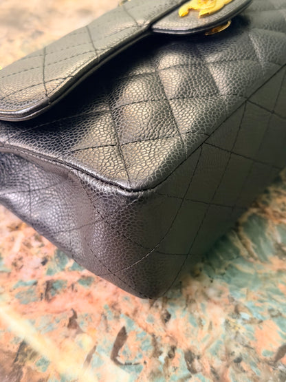 CHANEL BLACK CAVIAR SMALL TIMELESS CLASSIC DOUBLE FLAP SHOULDER BAG