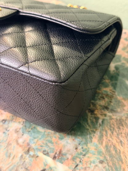 CHANEL BLACK CAVIAR SMALL TIMELESS CLASSIC DOUBLE FLAP SHOULDER BAG