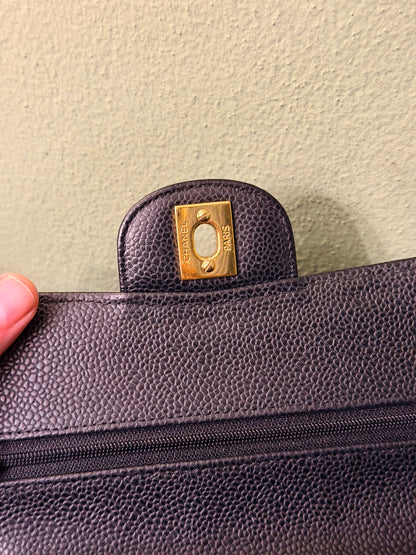 CHANEL BLACK CAVIAR SMALL TIMELESS CLASSIC DOUBLE FLAP SHOULDER BAG