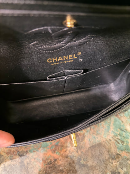 CHANEL BLACK CAVIAR SMALL TIMELESS CLASSIC DOUBLE FLAP SHOULDER BAG