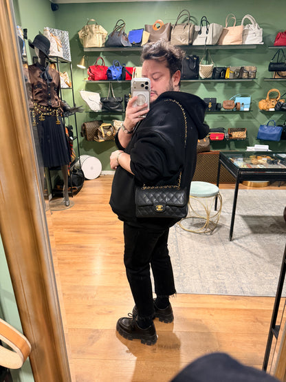 CHANEL BLACK CAVIAR SMALL TIMELESS CLASSIC DOUBLE FLAP SHOULDER BAG