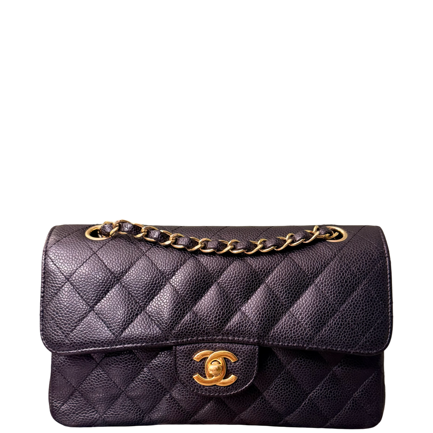 CHANEL BLACK CAVIAR SMALL TIMELESS CLASSIC DOUBLE FLAP SHOULDER BAG
