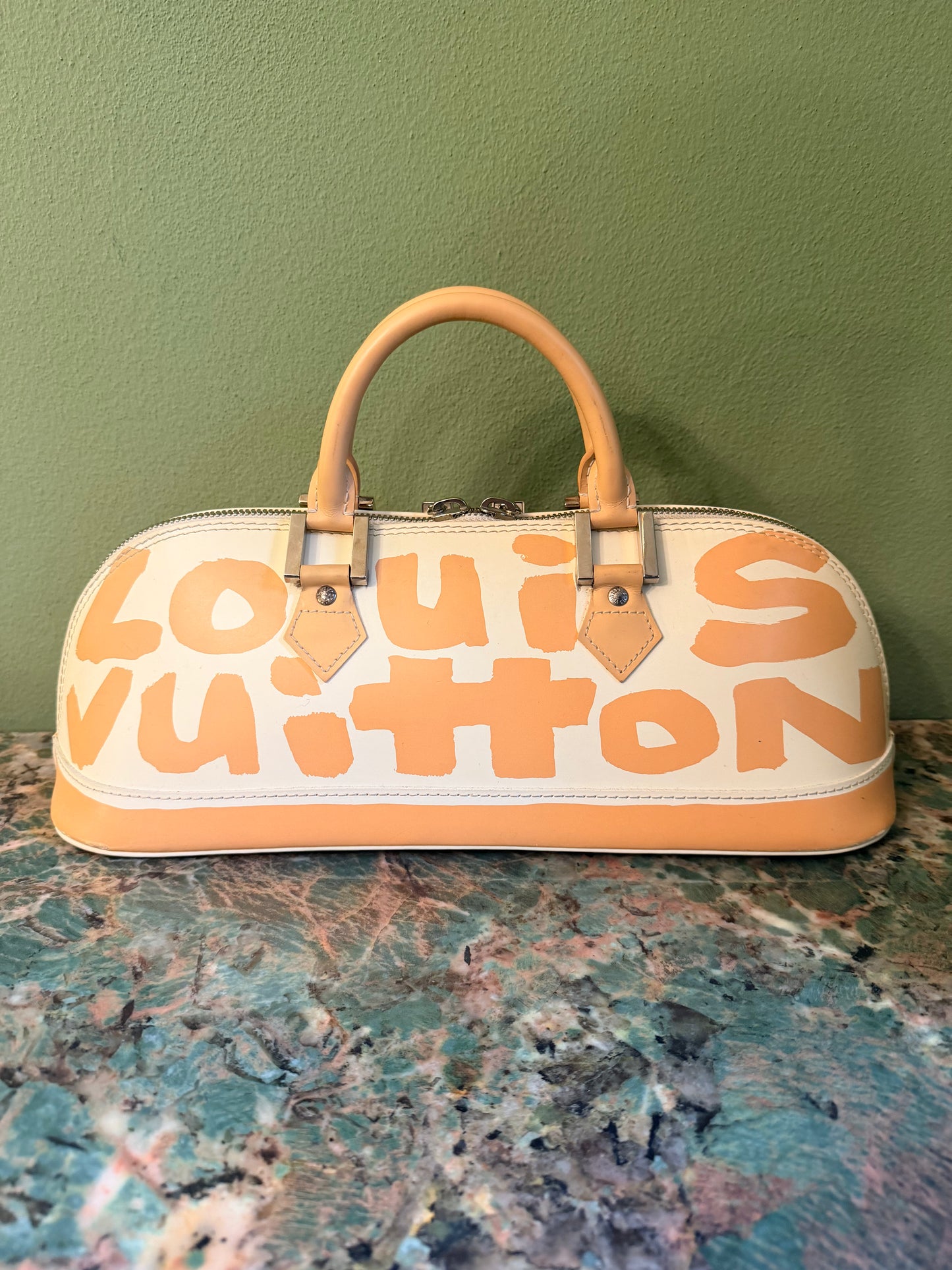 STEPHEN SPROUSE X LOUIS VUITTON BEIGE GRAFFITI ALMA EAST WEST HANDBAG