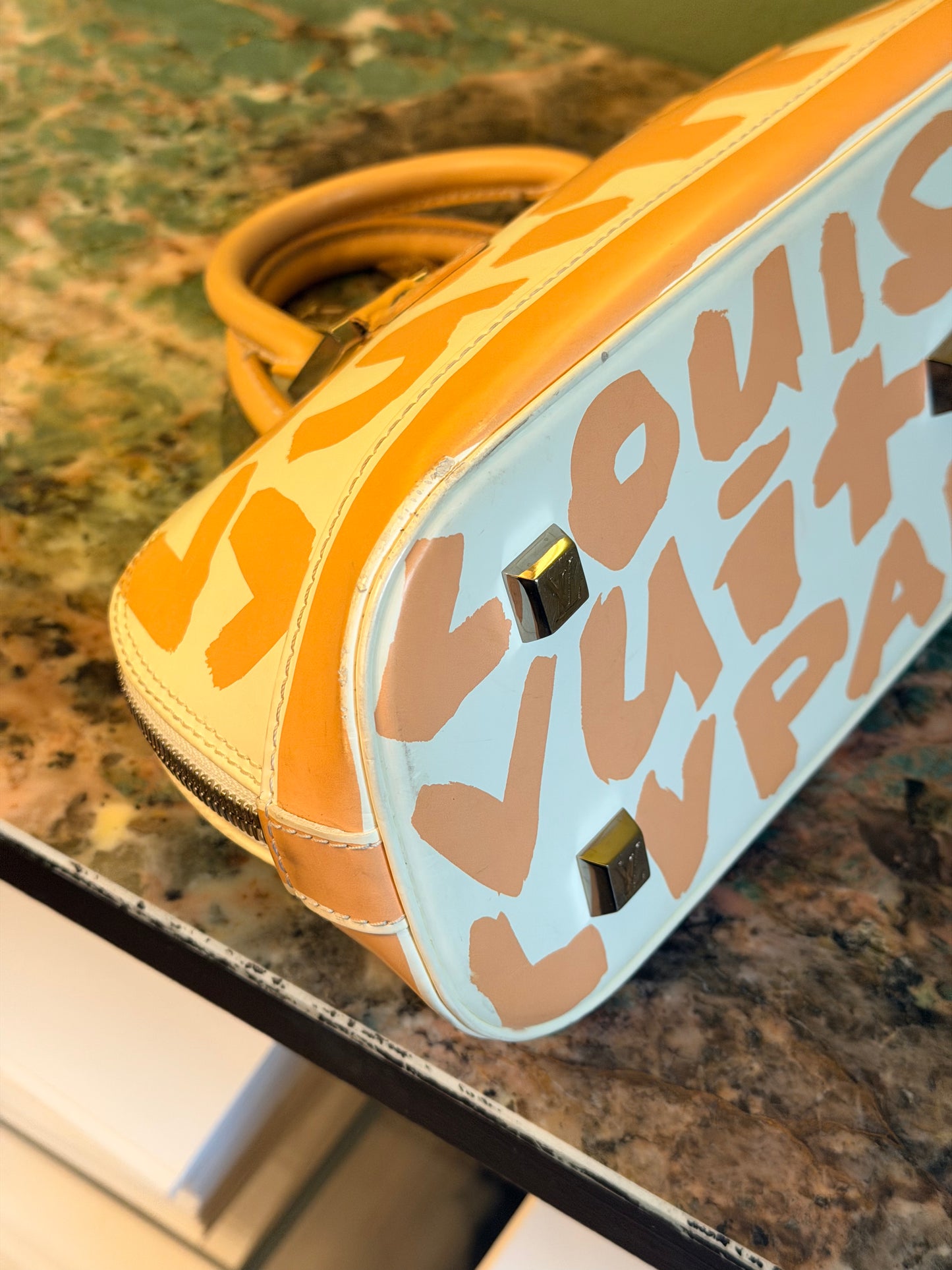 STEPHEN SPROUSE X LOUIS VUITTON BEIGE GRAFFITI ALMA EAST WEST HANDBAG