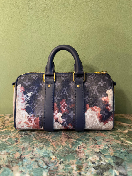 LOUIS VUITTON NAVY MONOGRAM INK KEEPALL 25 CROSSBODY BAG