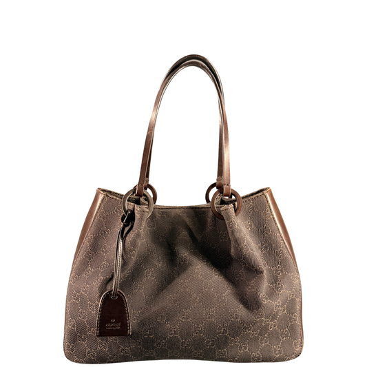 GUCCI BROWN MONOGRAM DENIM SMALL SHOPPING TOTE