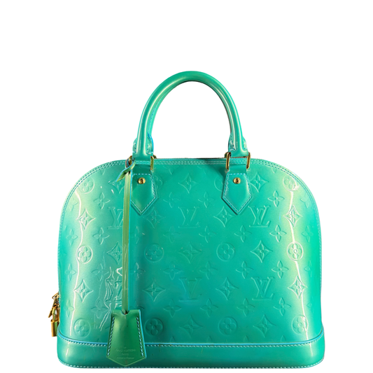 LOUIS VUITTON GREEN MONOGRAM VERNIS ALMA PM HANDBAG