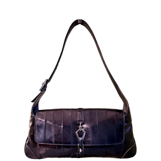 GUCCI BLACK EEL JACKIE BOUVIER FLAP SHOULDER BAG