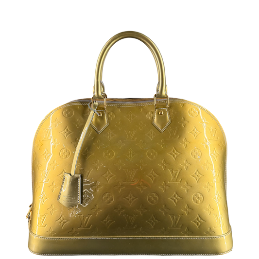 LOUIS VUITTON GREEN MONOGRAM VERNIS ALMA GM HANDBAG