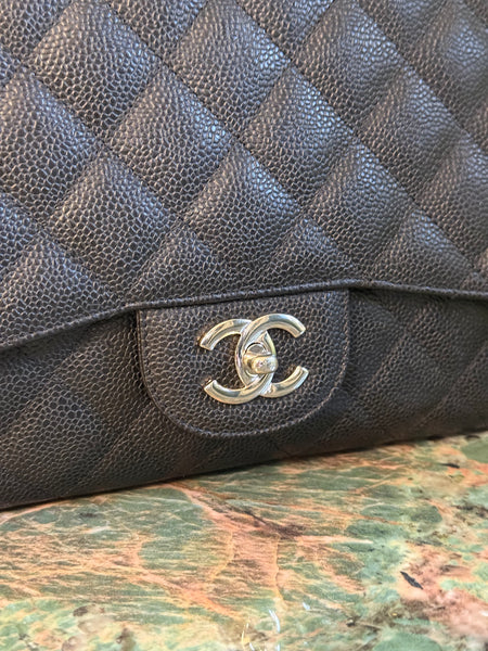 CHANEL BLACK CAVIAR TIMELESS JUMBO CLASSIC SINGLE FLAP SHOULDER BAG