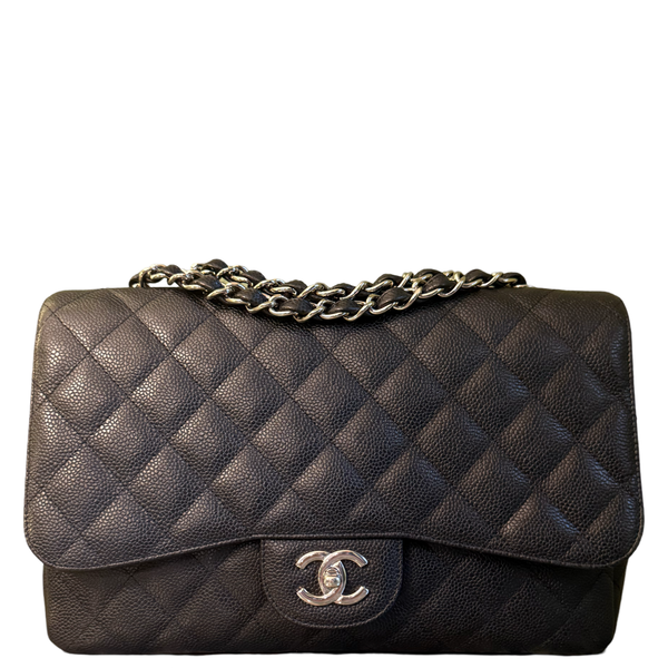 CHANEL BLACK CAVIAR TIMELESS JUMBO CLASSIC SINGLE FLAP SHOULDER BAG