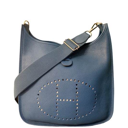 HERMÈS BLUE TOGO EVELYNE CROSSBODY BAG